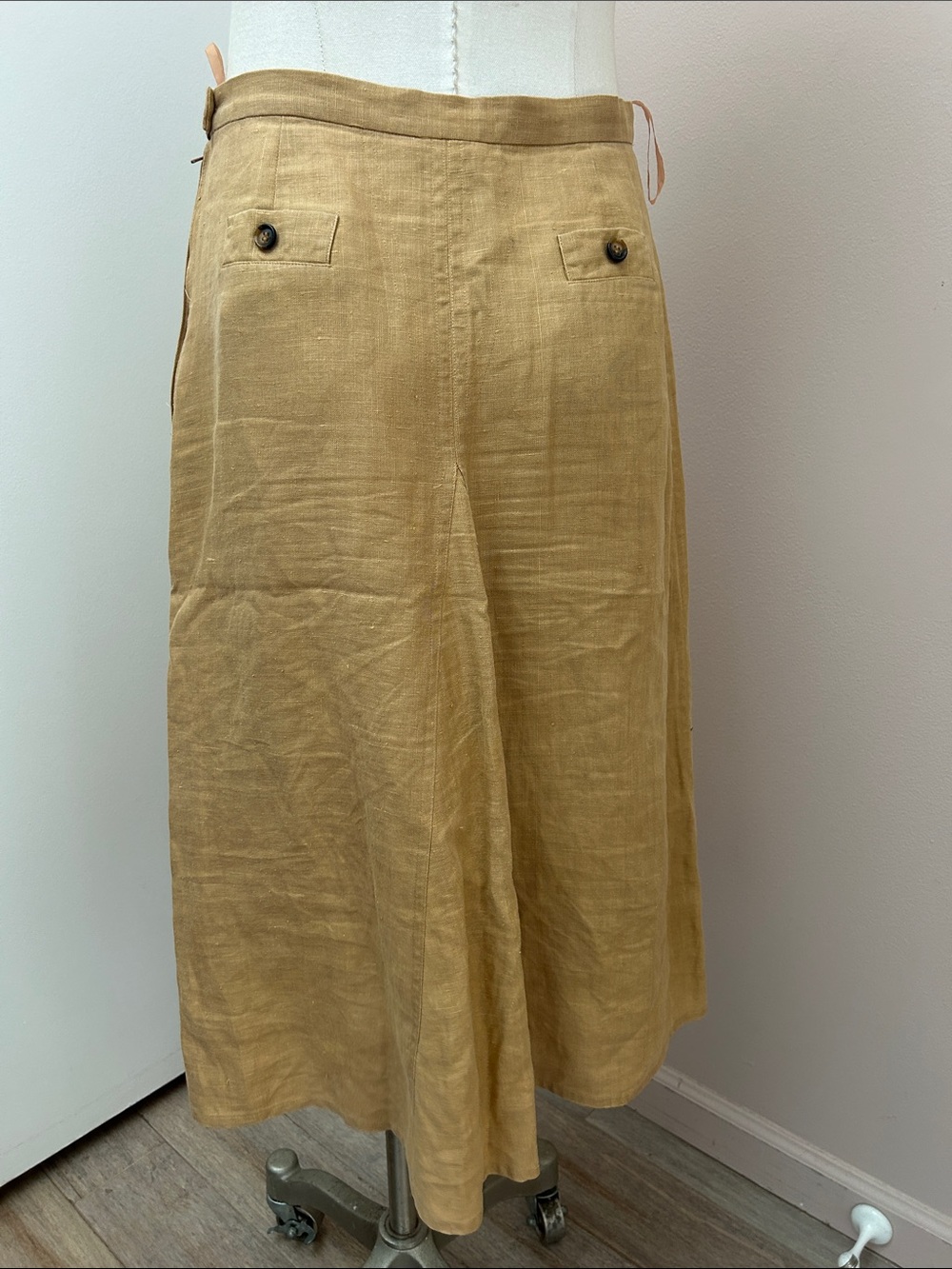 VTG Karen Alexander Classic Tan Linen A-Line Midi Skirt size VTG 12 M